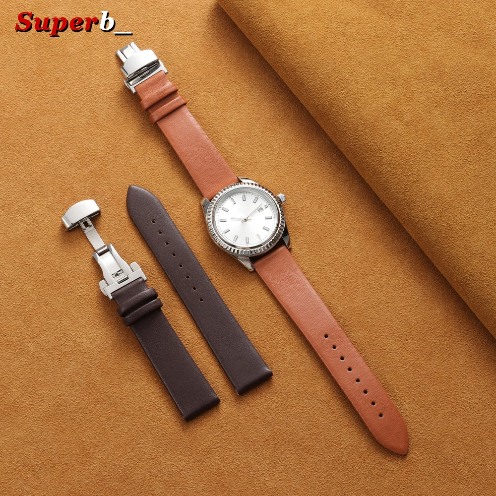 12/14/16/17/18/19/20/21/22mm Kalbsleder-Uhrenarmband Ultradünnes Echtleder-Uhrenarmband mit Schmetterlingsverschluss Uhrenzubehör – Detail 6