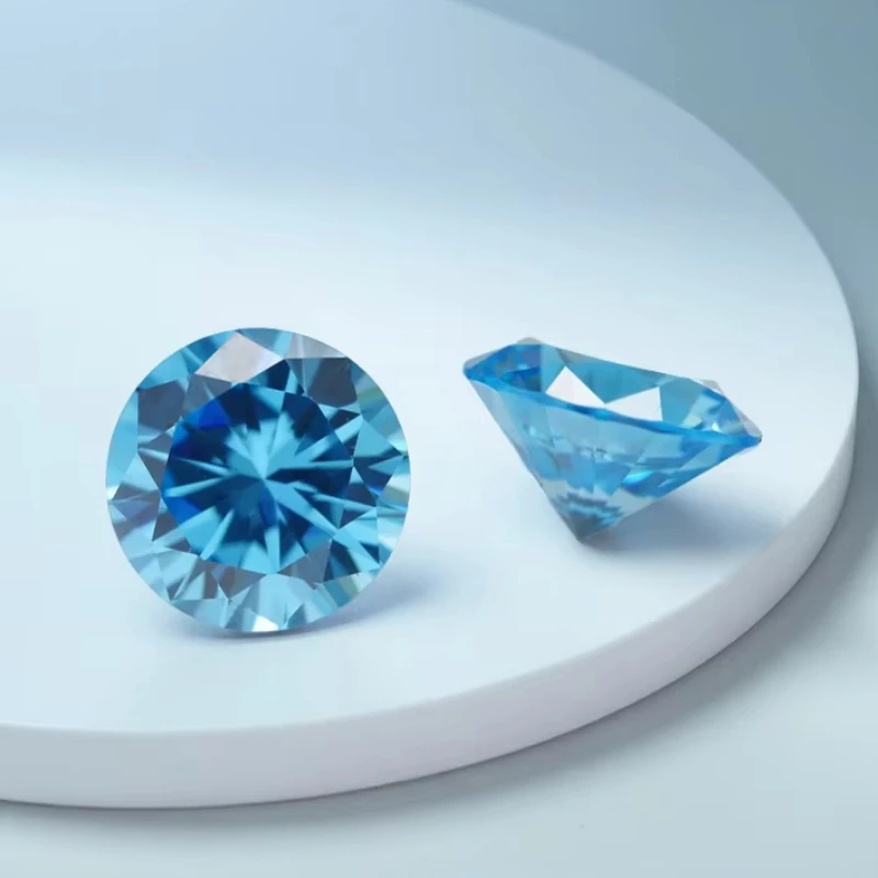 AAAAA-Qualität Runde Kubische Zirkonia-Steine Europäisch Maschinell Geschliffene Meerblaue Synthetische Edelsteine 3,25mm-10,0mm für Schmuckherstellung
