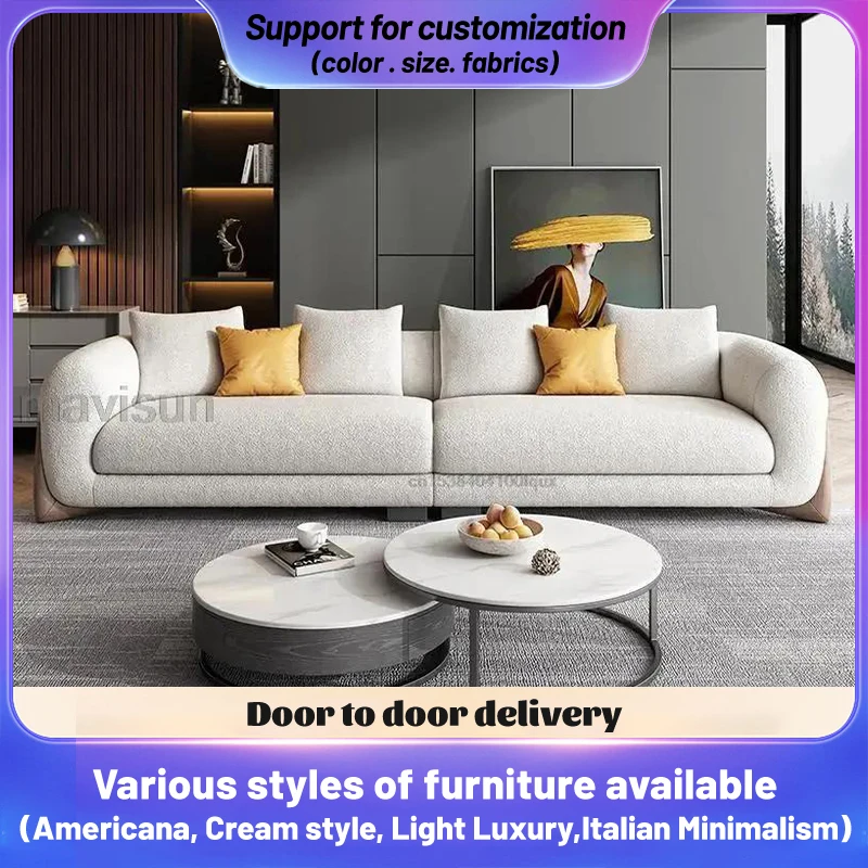 Solid Wood Lamb Velvet Sofa Italian Minimalist Small Apartment Living Room Modern Fabric White Loveseat Couch Furniture