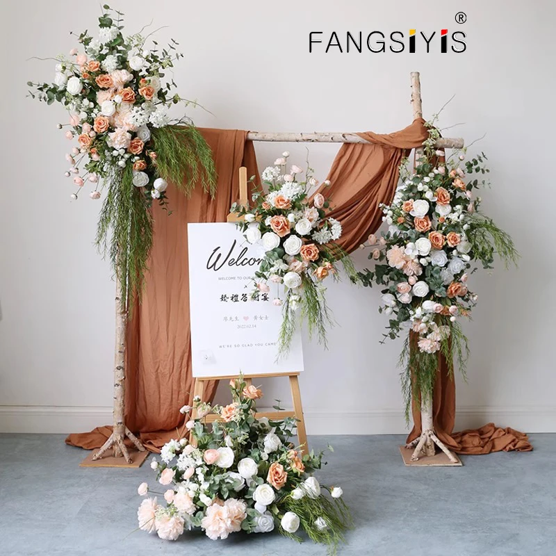 champagne-wedding-arch-background-decor-composizione-di-file-di-fiori-artificiali-hanging-corner-flowers-party-table-centrotavola-floreale