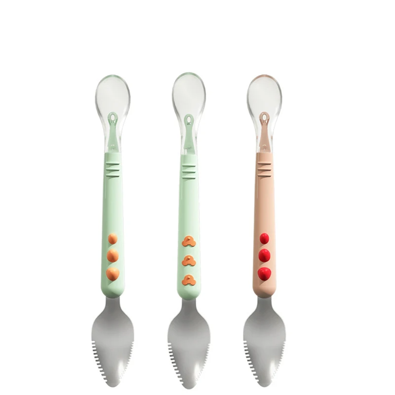 

Mother and baby food grade spoon feeding Double head scraping puree fruit puree auxiliary food tool silicone stainless steel