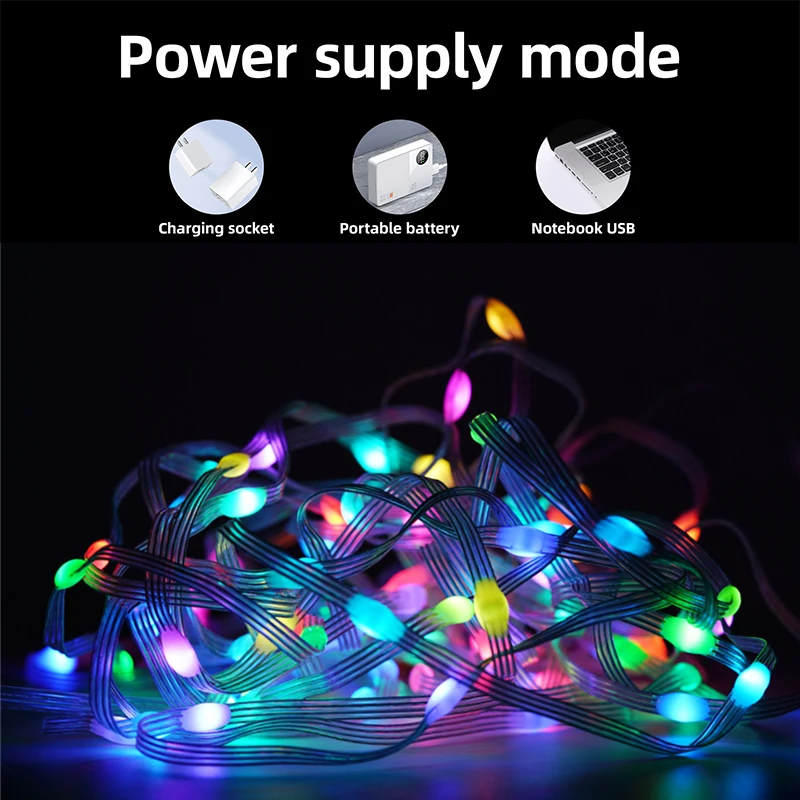TUYA Lichterkette, RGBIC, Farbwechsel, 10 m, 100 LEDs, Lichterkette für drinnen und draußen, mehrfarbiges wasserdichtes Licht – Detail 1