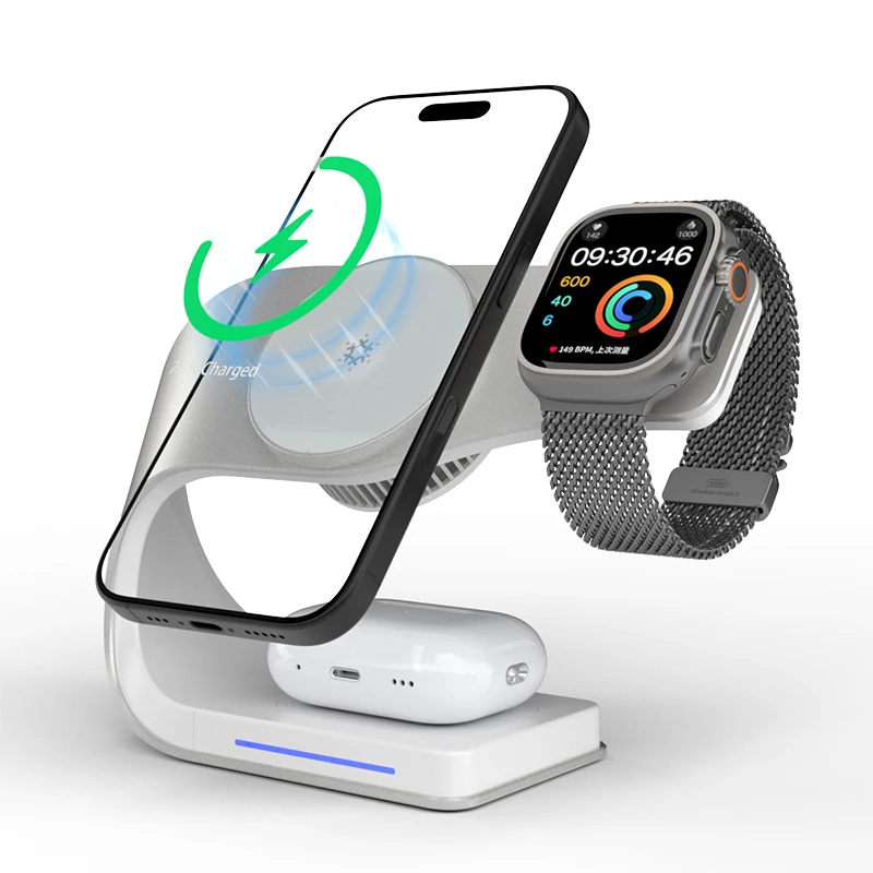 3 in 1 TEC Cooling Magnetic Wireless Charger Phone Stand For Magsafe iPhone 17~12 Pro Max Apple Watch Airpods Pro Fast Charging