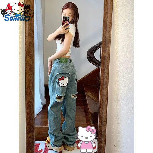 Sanrio Hello Kitty Y2K Pants Women's Fashion Trend Jeans Street 