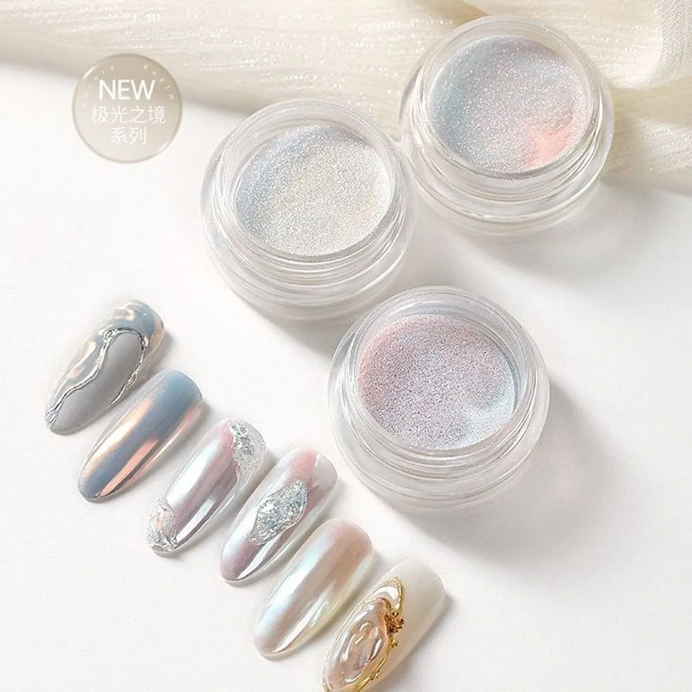 1Jar Mirror Nail Powder Pigment Pearl White Sfregamento Su Nail Art Glitter Dust Chrome Manicure Holographic Aurora Moonshine Powder