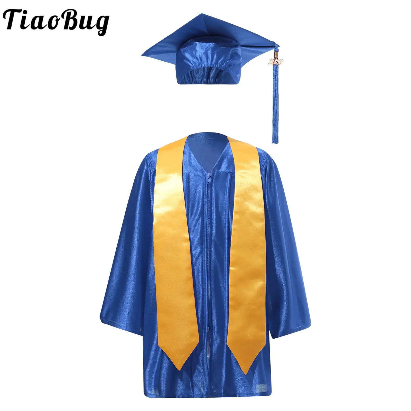 

Kids Preschool Kindergarten Graduation Ceremony Gown School Students Uniform Bachelor Cosplay Costume with Shawl Tassel Cap Set