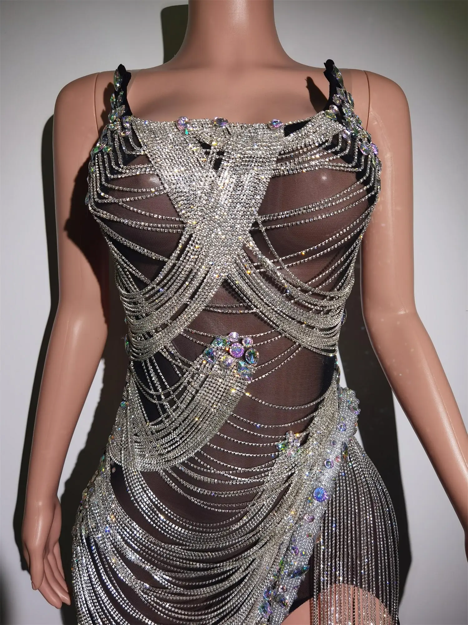 Fashion Celebrate Bling Diamond Long Dress Bra Crystal Hot Girls In Dresses  Nightclub Bar Rave Party Costume Night Out Dress - AliExpress