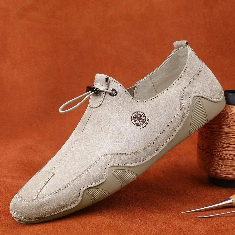 Handmade men leather boat shoes soft sole light anti-slip outdoor flats