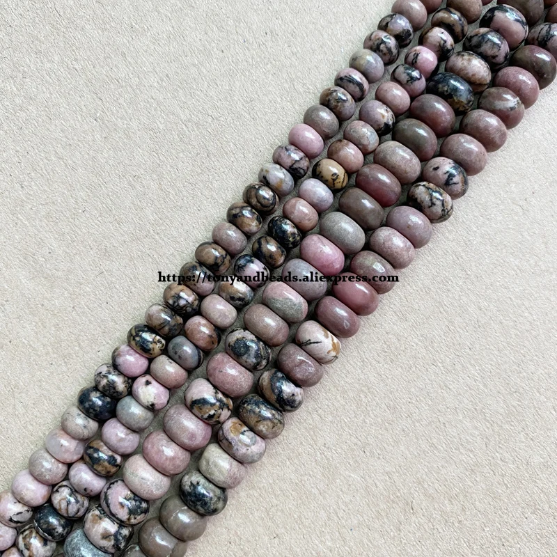 Naturstein Glatte Rondelle Schwarze Spitze Rhodonit 7" Lose Perlen 4X6 5X8mm Auswahlgröße für Schmuck DIY