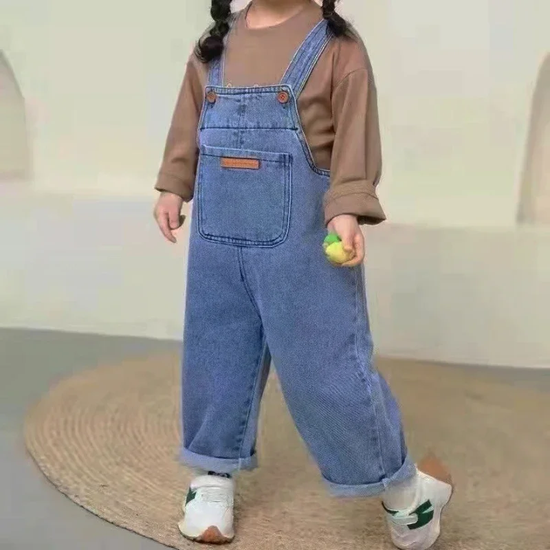 Unisex Boys Girls Dungarees Casual Long Pants Children Oversize Loose Jumpsuit Denim Overalls