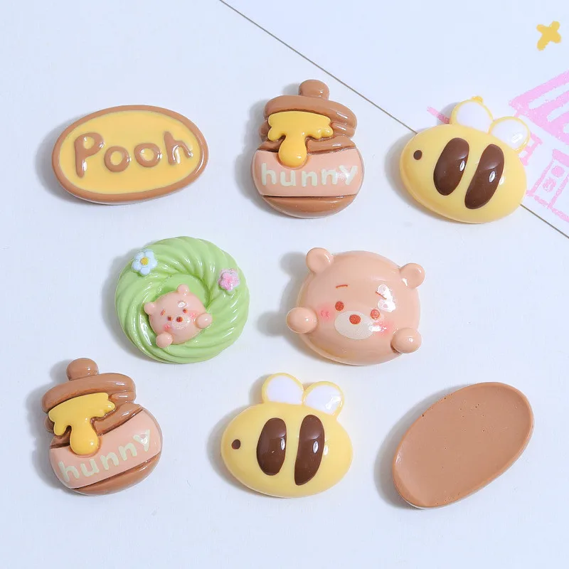 

10Pcs Cartoon Cute Honey Pot Resin DIY Shoes Hat Icebox Barrette Mobile Phone Case Scrapbook Cream Glue Flat Back Resin