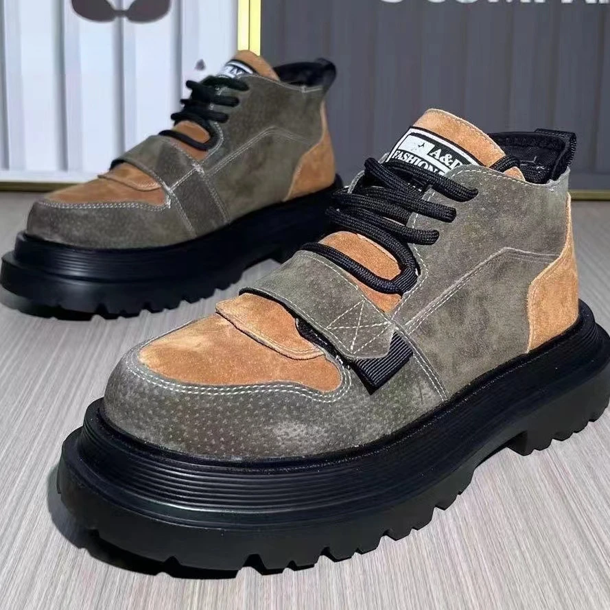 Herbst Neue Marke Color Block Designer Gothic Biker Herren Casual Leder Outdoor Schuhe Stiefeletten für Männer_voghion.com