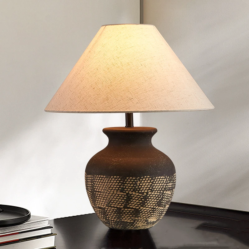 

Moroccan Handmade Japanese Style Bedroom Bedside Decoration Wabi Sabi Retro Nordic Fabric Ceramic Table Lamp