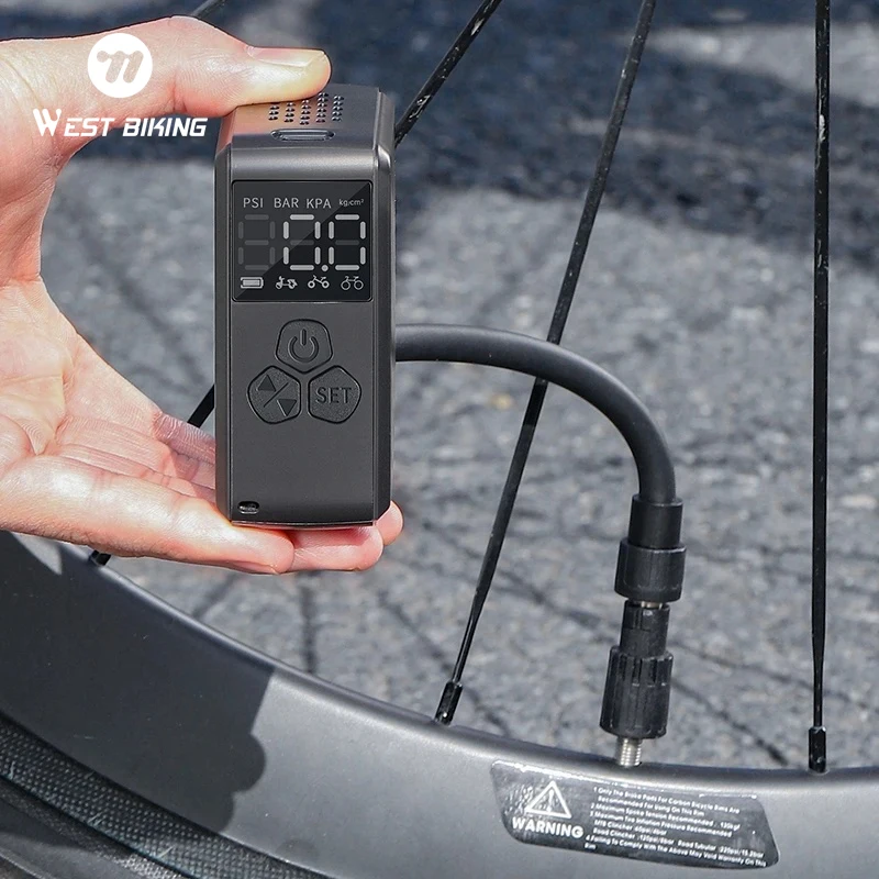 Bike Pump Electric Bike Tire Pump With Gauge, 150 PSI Electric Bicycle Pump  Auto Shut Off Portable Inflator Presta Schrader Valve Mini Air