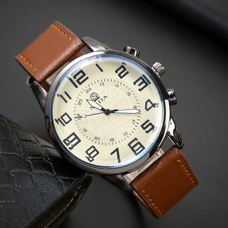 

Retro Watch Men's Fashion Trend Leather Belt Simple Digital Student Hand Clock Male's Quartz Wristwatch relogio masculino reloj