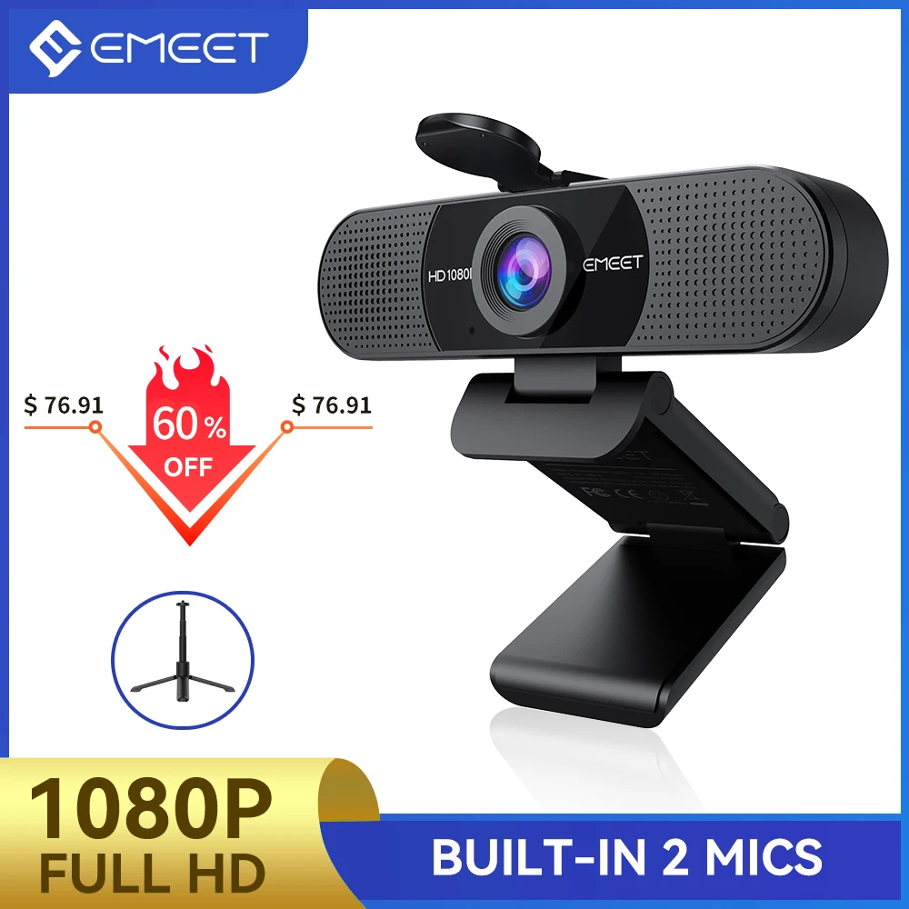 1080P Full HD Webcam EMEET Meeting Streaming USB Web Camera PC Mini Camera  w/ Microphones 90Degree Angle fpr Desktop Laptop - AliExpress