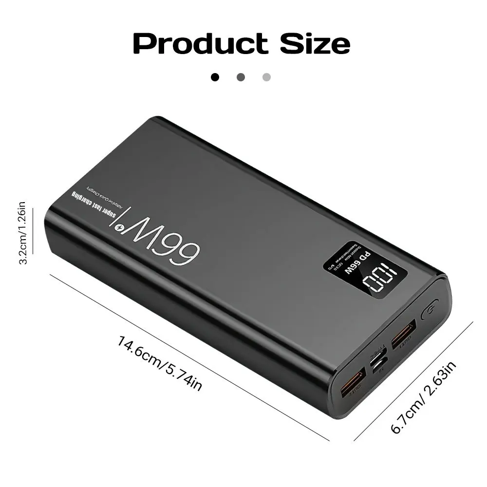 20000mAh Power Bank 66W Super Fast Charging For 20W  Built-in 4 Cables Portable Digital Powerbank External Battery 6