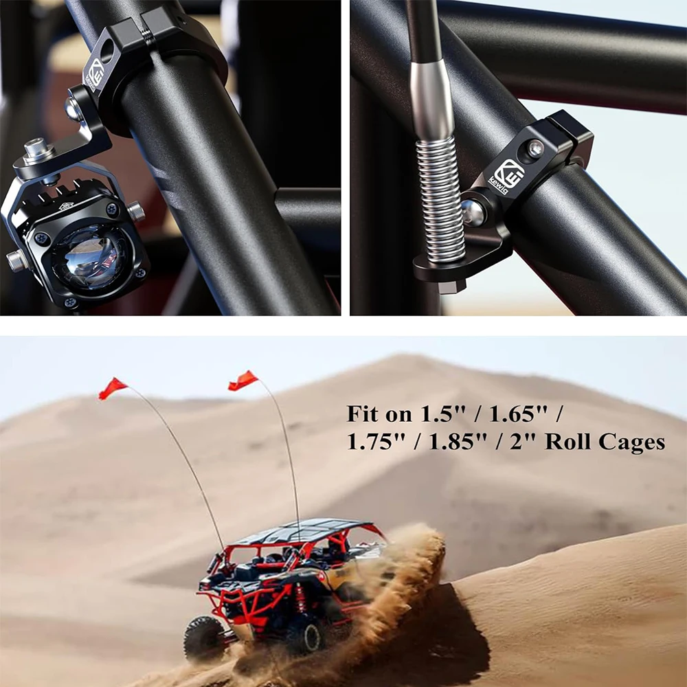 UTV Light Bar Mount Aluminium Alloy Solid Heavy Duty Roll Bar Clamp 360&deg; Adjustable Bracket for Roll Cage