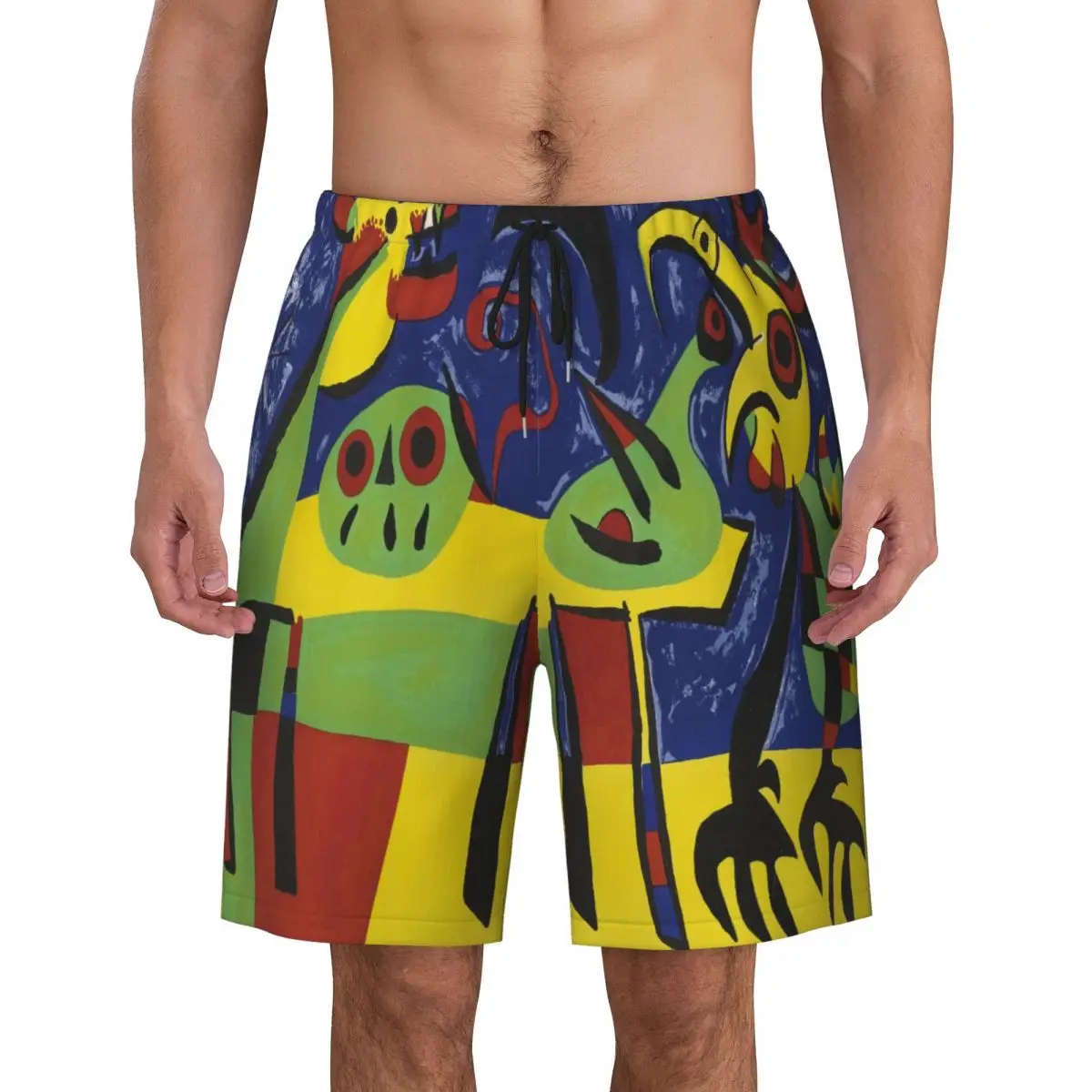 

Dog Barking At The Moon Print Men's Swim Trunks Quick Dry Swimwear Beach Board Shorts Joan Miro Abstract Art Boardshorts