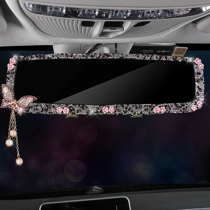 Bling Bling Rhinestone Car Rearview Mirror Decor Butterfly Interior Charm Crystal Diamond Rear View Mirror Cover Car Accessories rearview mirror cover