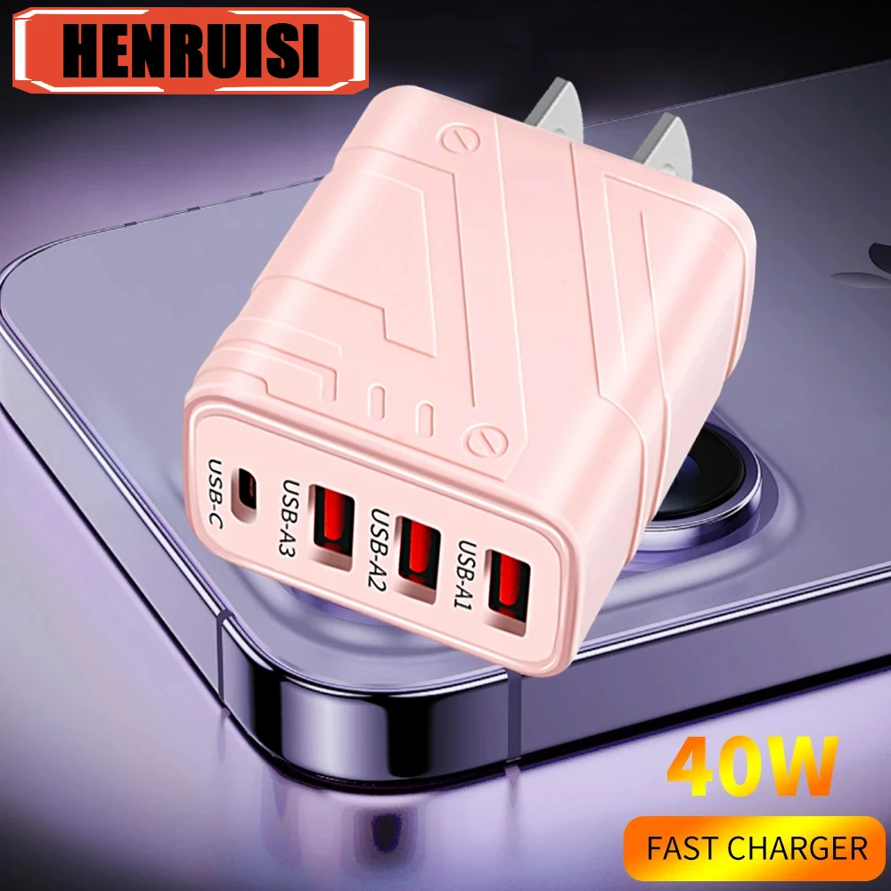 40W USB PD Type C Super Fast Charging 4 Ports Quick Charge 3.0 EU/US Plug Adapter For iPhone 15 14 Pro Max Xiaomi Samsung Huawei