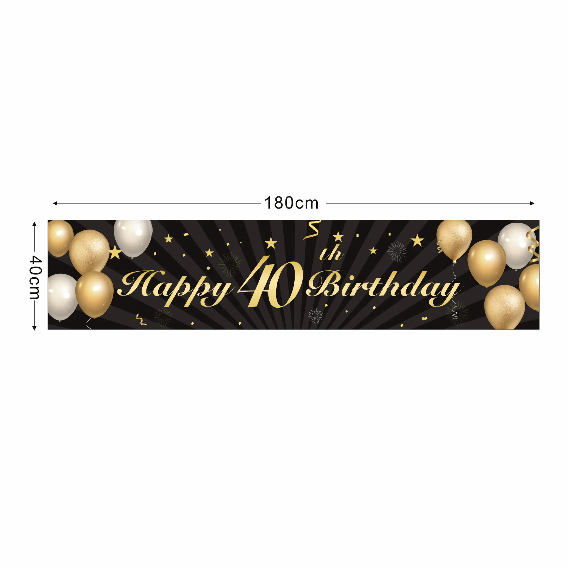 Banderole Anniversaire 40 Ans - Déco Fête 180x110 Cm - Toile Polyester Résistante - Motif Rouge/Noir