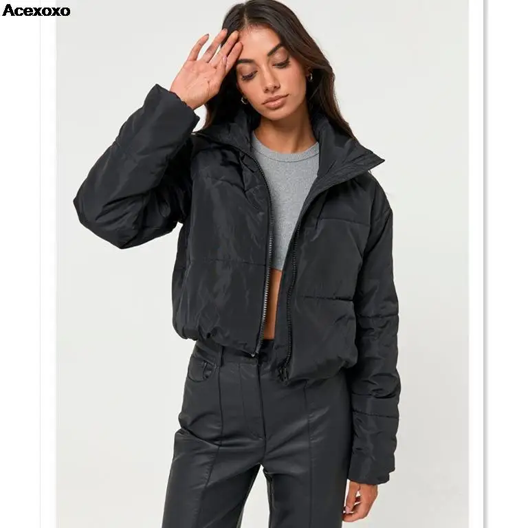 

2023 new winter women's fashion casual solid color cotton-padded jacket long sleeve coat