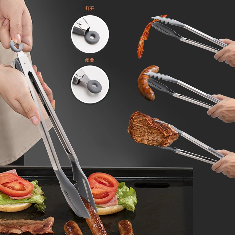 Silicone Non-Stick Food Clips Hollow Drain Oil Barbecue Tongs et Steak Pasta Clamp Home Kitchen Items food tongs