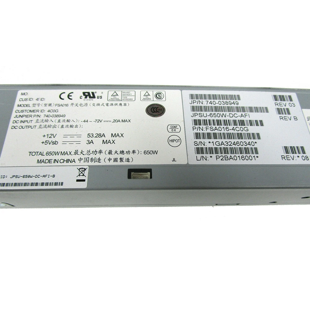100% Test for Power Supply for juniper JPSU-650W-DC-AFI 740-038949 650W Work Good 2 100 Test for Power Supply for juniper JPSU 650W DC AFI 740 038949 650W Work Good