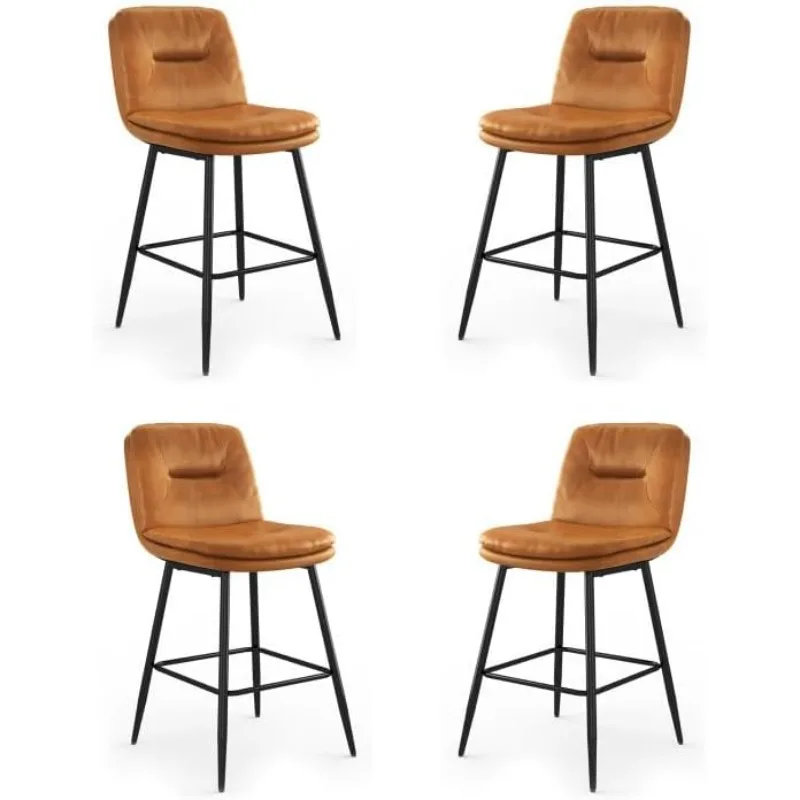 Upholstered Bar Stools Set of 4, Counter Height Bar Stools for Kitchen Island, Faux Leather Armless Barstool Chairs, 24 Inch