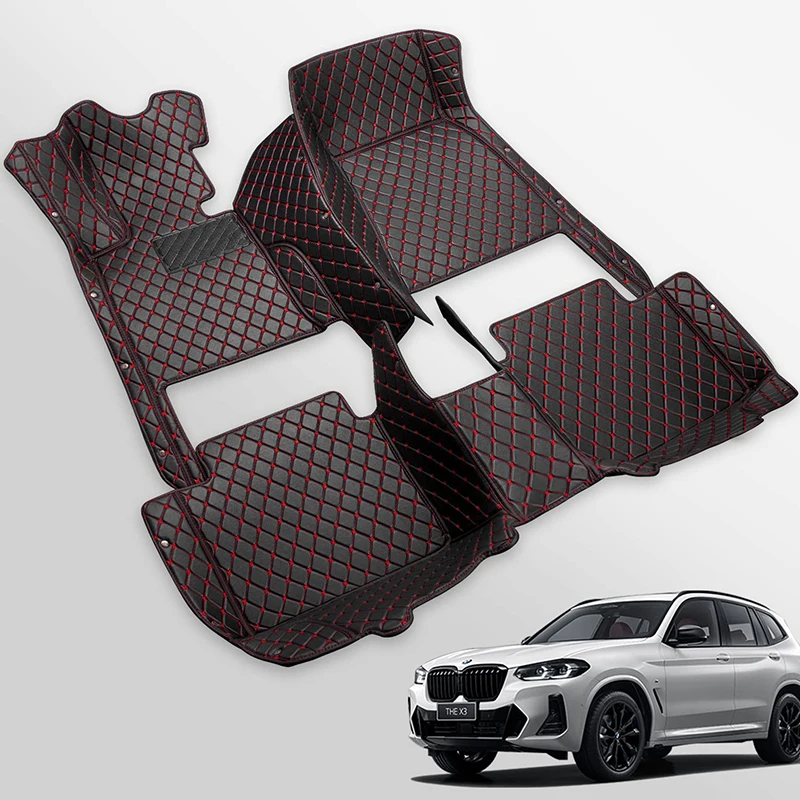 

Leather Car Floor Mats for BMW X3/G01 2017-2023 Custom sDriver30i, xDriver30i, M40i(Red Seams)