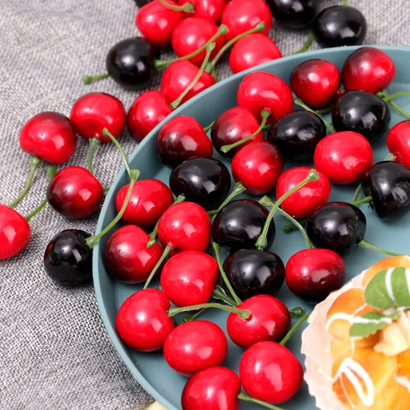 Artificial Fruits and Vegetables 100/10Pcs Red Cherry Foam Decoration Home Party Christmas Decor Kitchen Window Displays Fake Fruits Model Food Photography Props