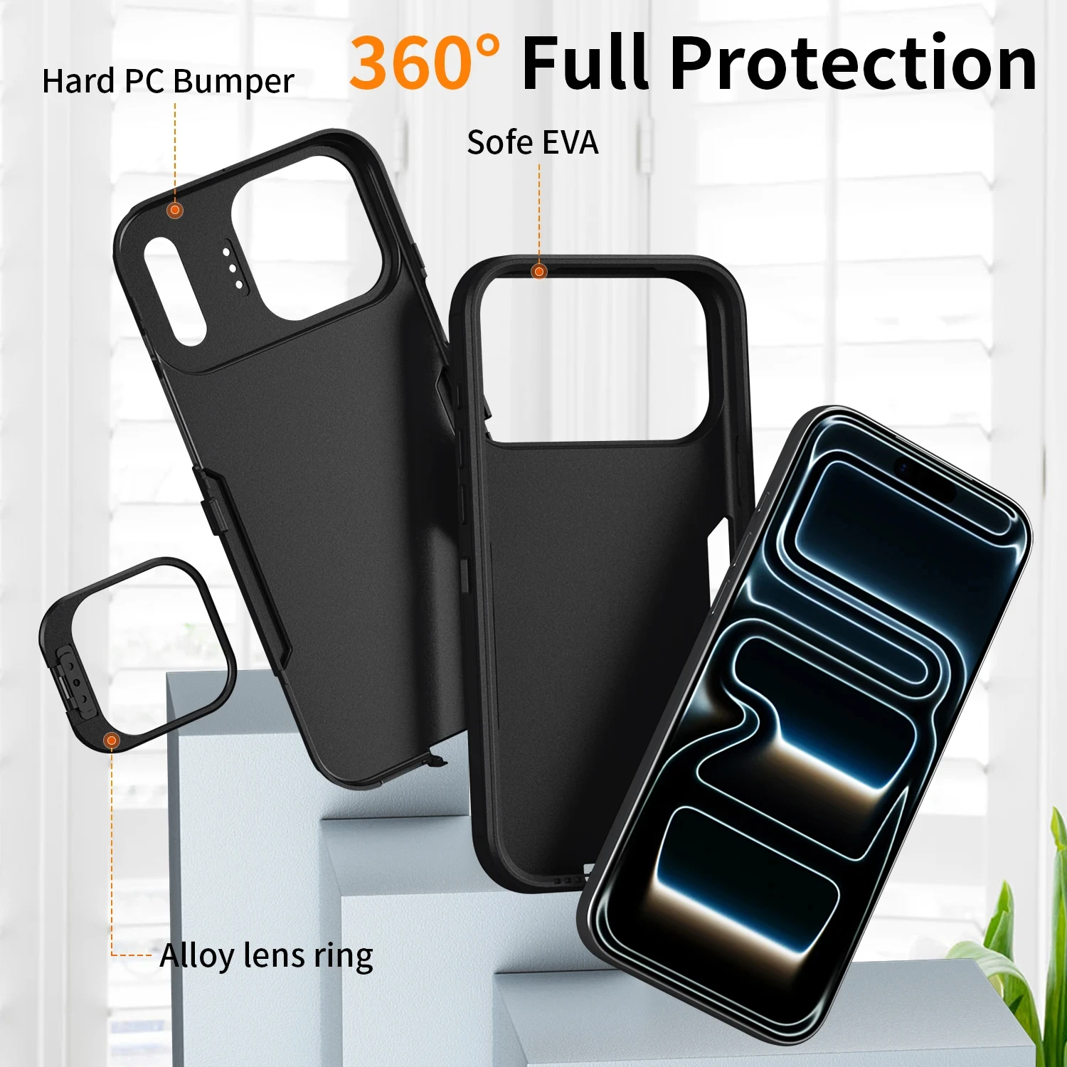 Shockproof Armor Defender Case with Camera Holder - Dual Layer Heavy Protector Cover