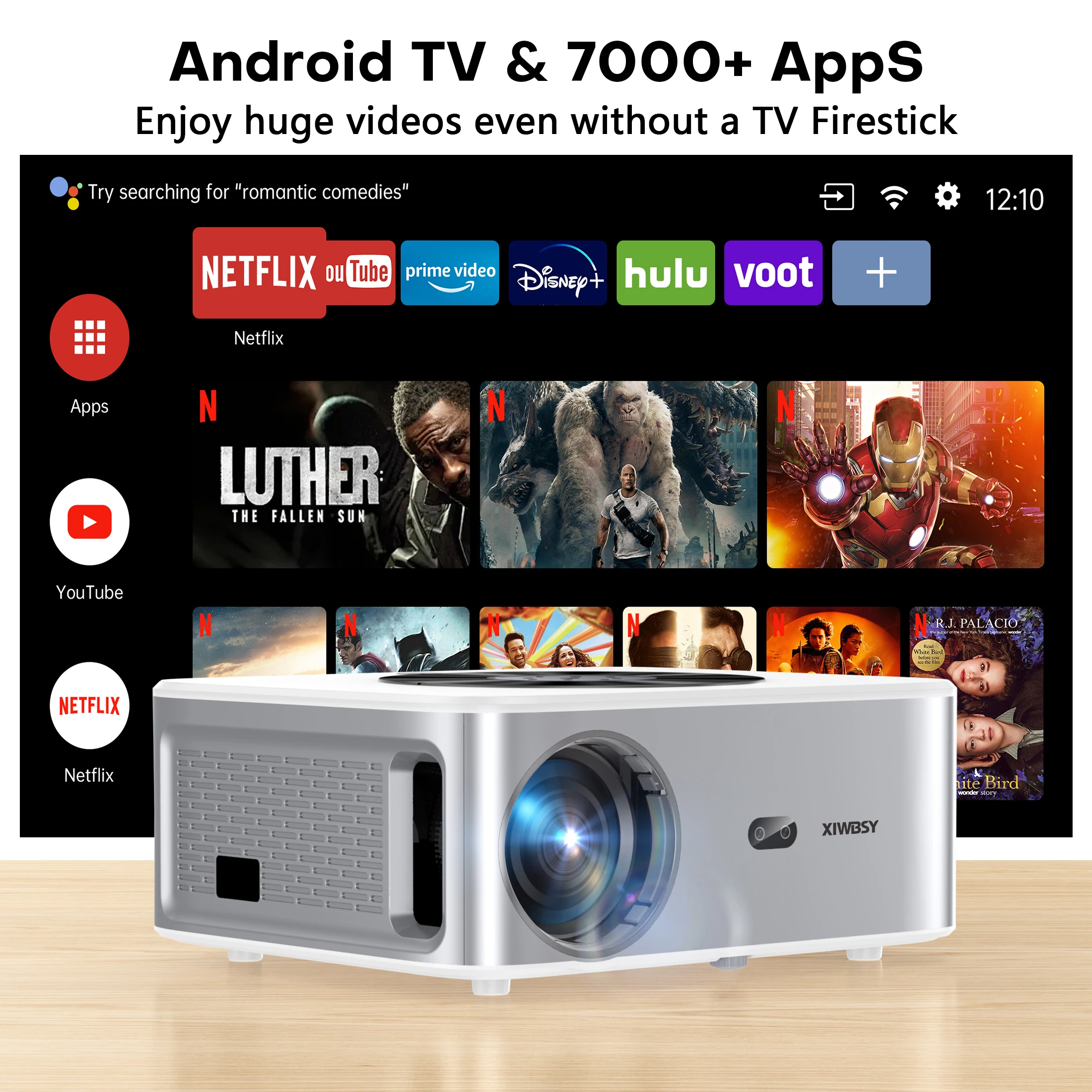 XIWBSY 25000 Lumens AutoFocus Projector Android 4K Projector 8K Video Dolby Audio Home Theater Auto Keystone Portable Proyector