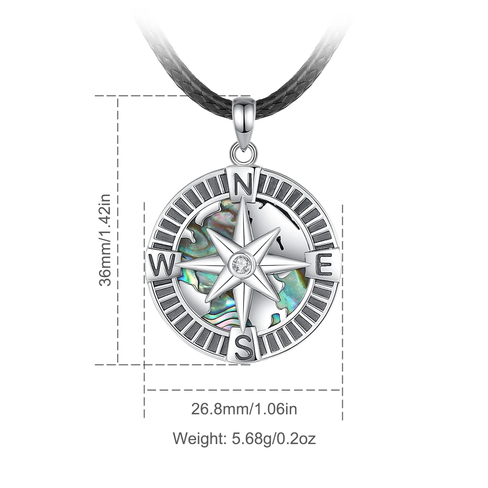 Eudora 925 Sterling Silver North Star Necklace for Women Man Natural Abalone Shell Compass Pendant Personality Jewelry Fine Gift