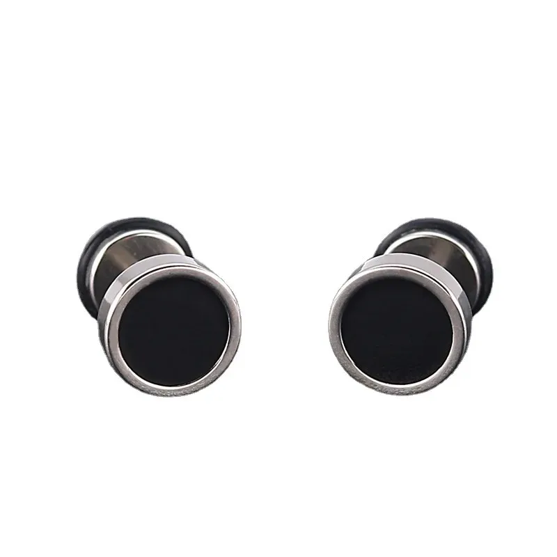 16G Titanium Steel Men's Stud Earrings Round Black Oil Drip 2pcs