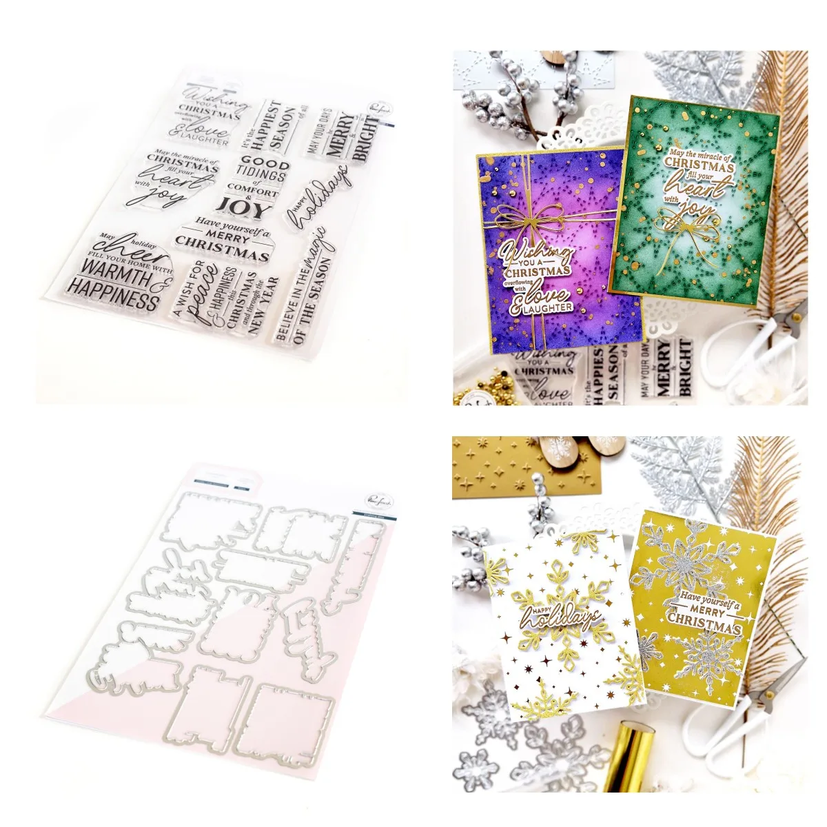 

Holiday Large Sentiments Metal Cutting Dies and Clear Stamps Scrapbook Diary Decoration Embossing Template Diy Card Blade Punch