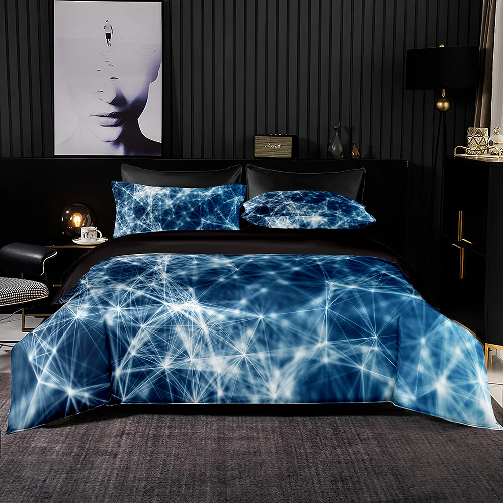 Dreamy Blue Bedding Set Quality Euro Duvet Cover 3D White Light Net Print 220x240 with Pillowcase 2/3PCs for Queen King Size | Дом и сад