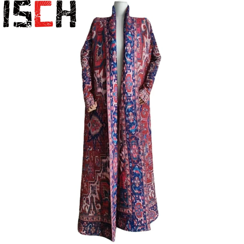 

Miyake Original Printing Trench Coat 2024 Spring Summer New Loose Long Jacket Ethnic Wind Printing Personality Women's Clothing