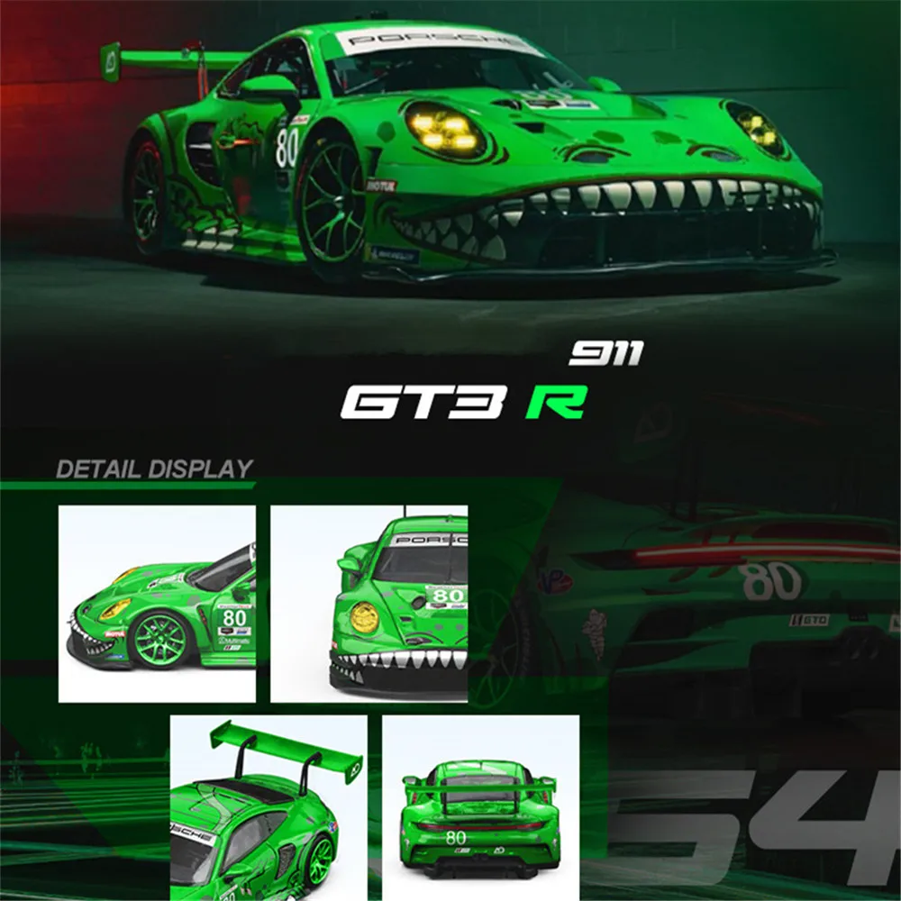 TIME MICRO/STAR RACE 1:64 911 GT3 Pink/green Tyrannosaurus Painting Alloy Model Car for Collection& Display 2