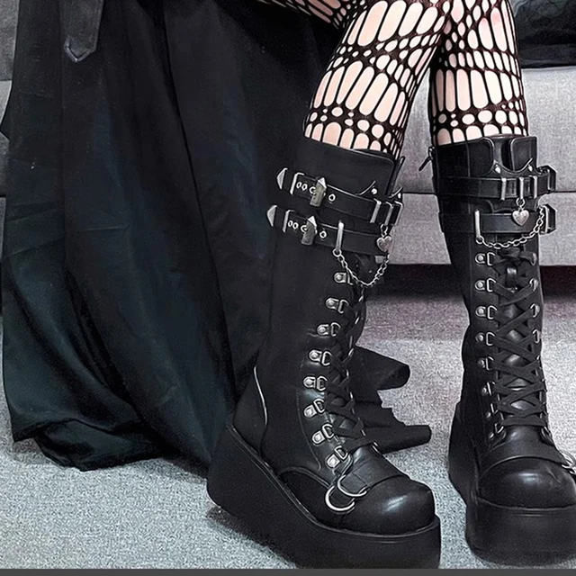希少y2k punk Vkei ミダスblackcoating best y2k subculture little devil cool punk power sole boots – Belchic