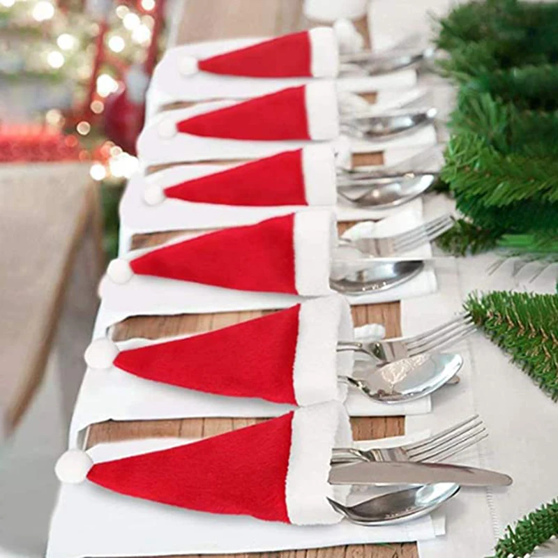 Christmas hat holder 20/5PC Christmas hat tableware holder fork knife cutlery storage holder bag home decoration accessories kitchen tableware holde