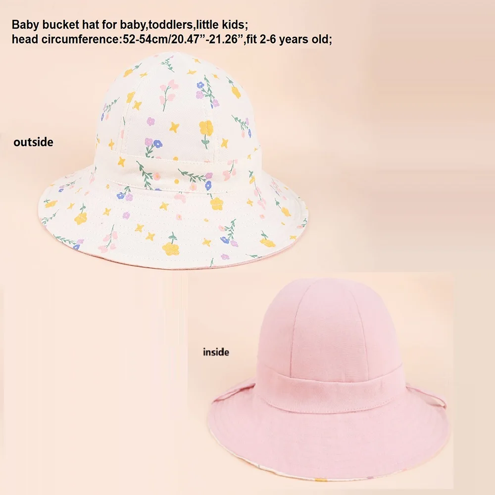 Flower Double Sided Children Bucket Hats Summer Baby Hat for Girls Toddler Fisherman Cap Outdoor Kids Beach UV Protection Hat