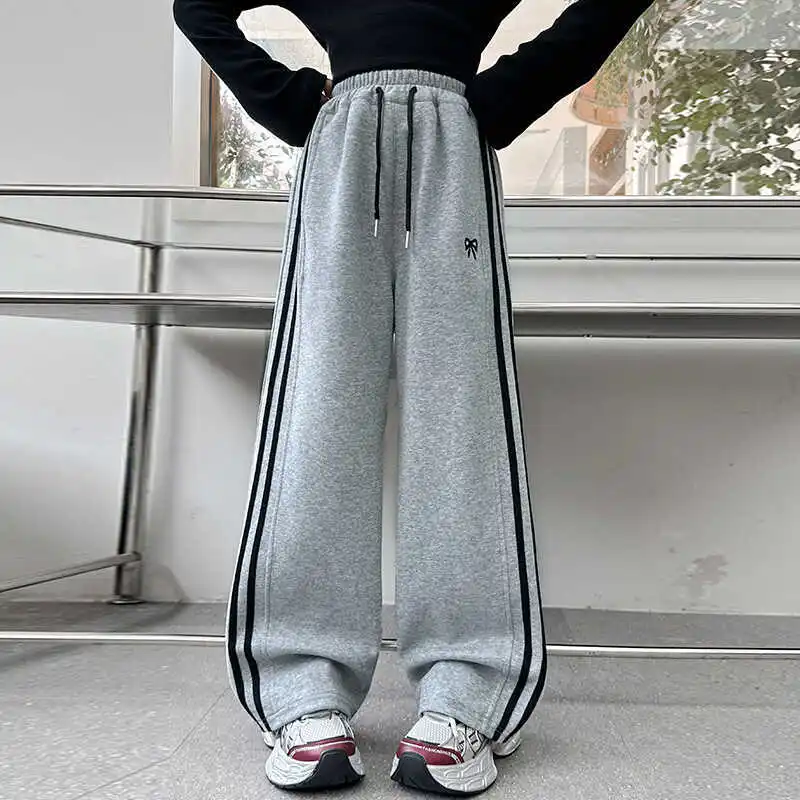 RAISE Junior Girl Sport Pant Spring Bow Elastic Wiast Baby Girl Sweatpant Side Stripe Pure Cotton Striaght Pant For 4-14Y Girl 4