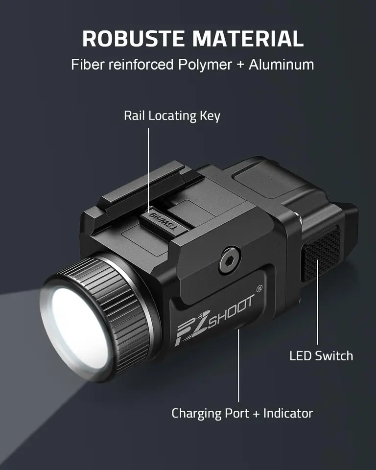 500 ルーメンピストルライト充電式懐中電灯ストロボモード付き