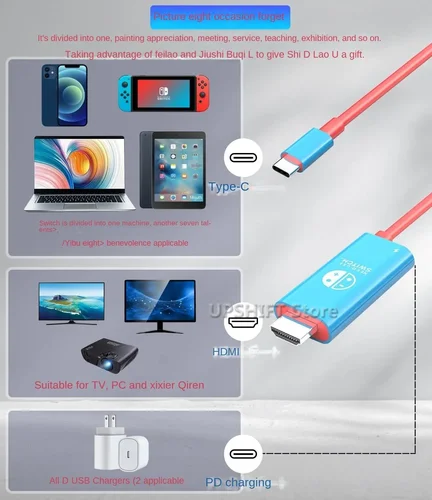 스위치 도크 USB 타입 C to 4K HDMI 변환 어댑터 PD 100W 케이블 TV 도킹 모드 닌텐도 스위치 OLED, 스팀 데크 모바일 5