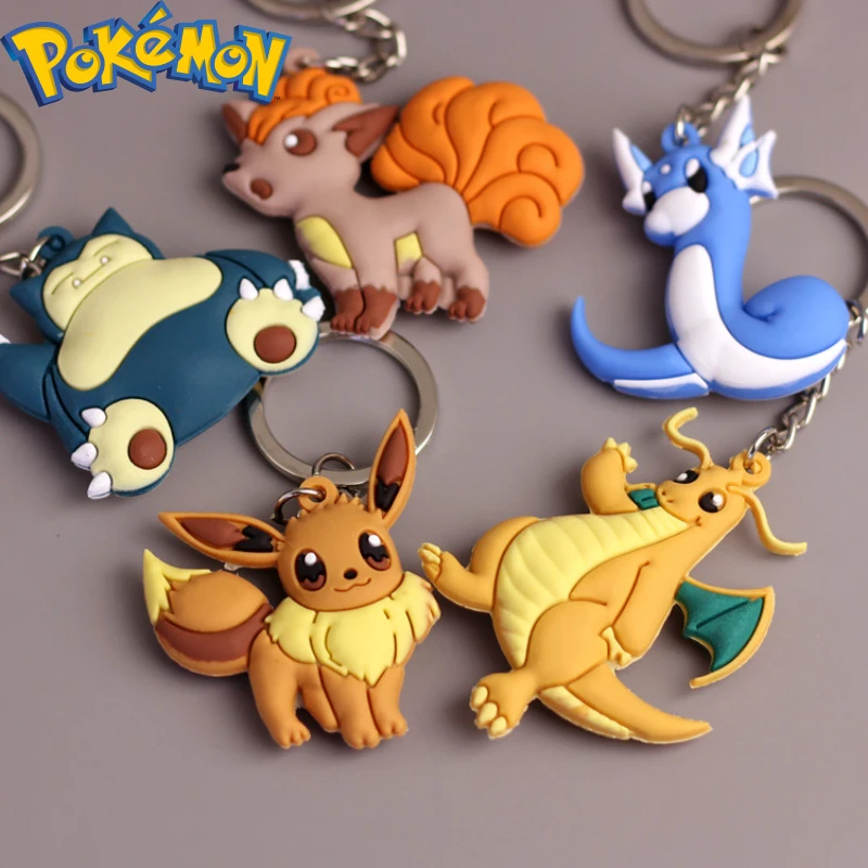Pokemon Anime Snorlax Vulpix Dragonite Dratini Eevee Silicone Cartoon Portachiavi Borsa Portachiavi Accessori Ciondolo Regali Di Compleanno