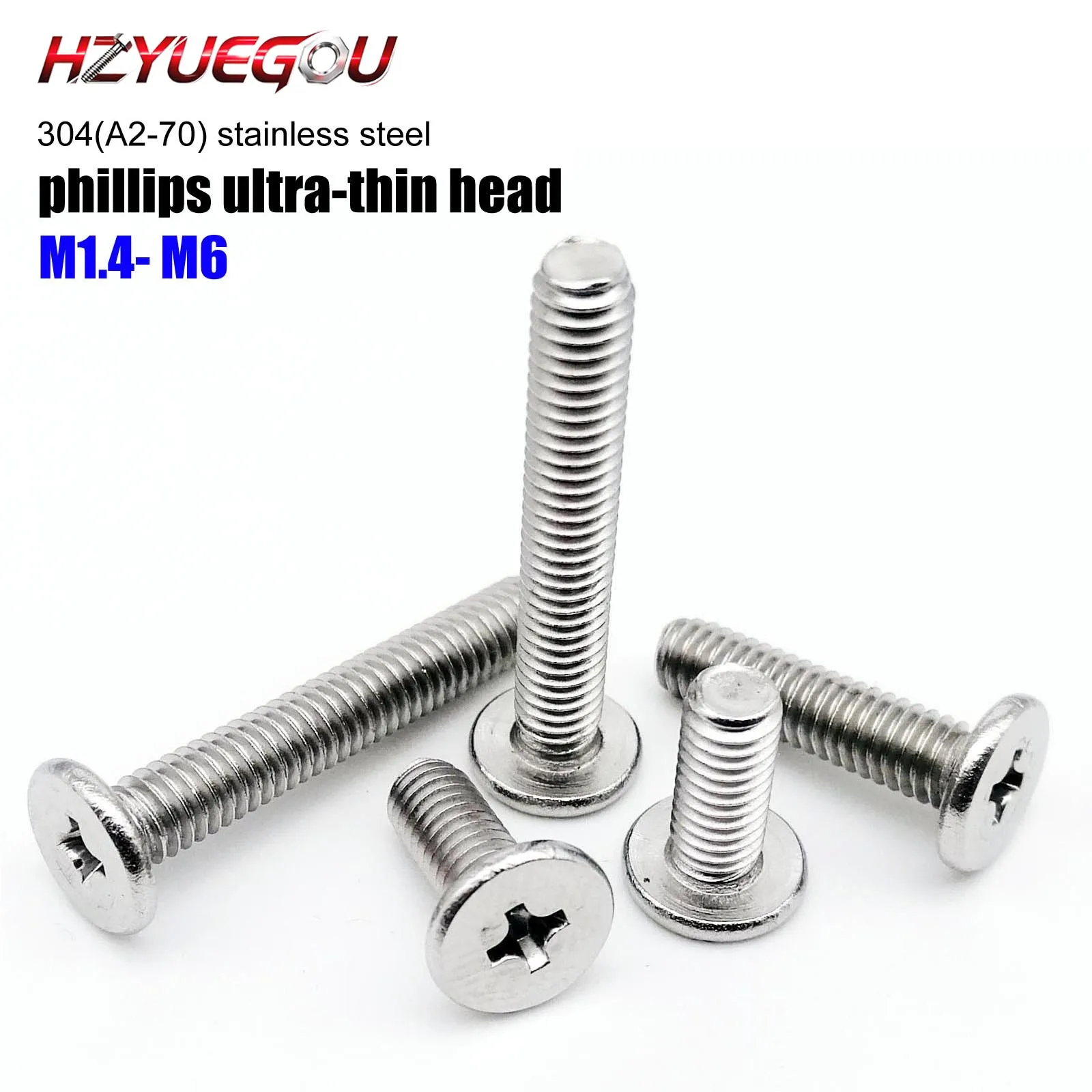 HZYUEGOU CM M1.4 M1.6 M2 M2.5 M3 M4 M5 M6 A2 304 Edelstahl Kreuzschlitz Ultraflache Superflache Waferkopfschraube