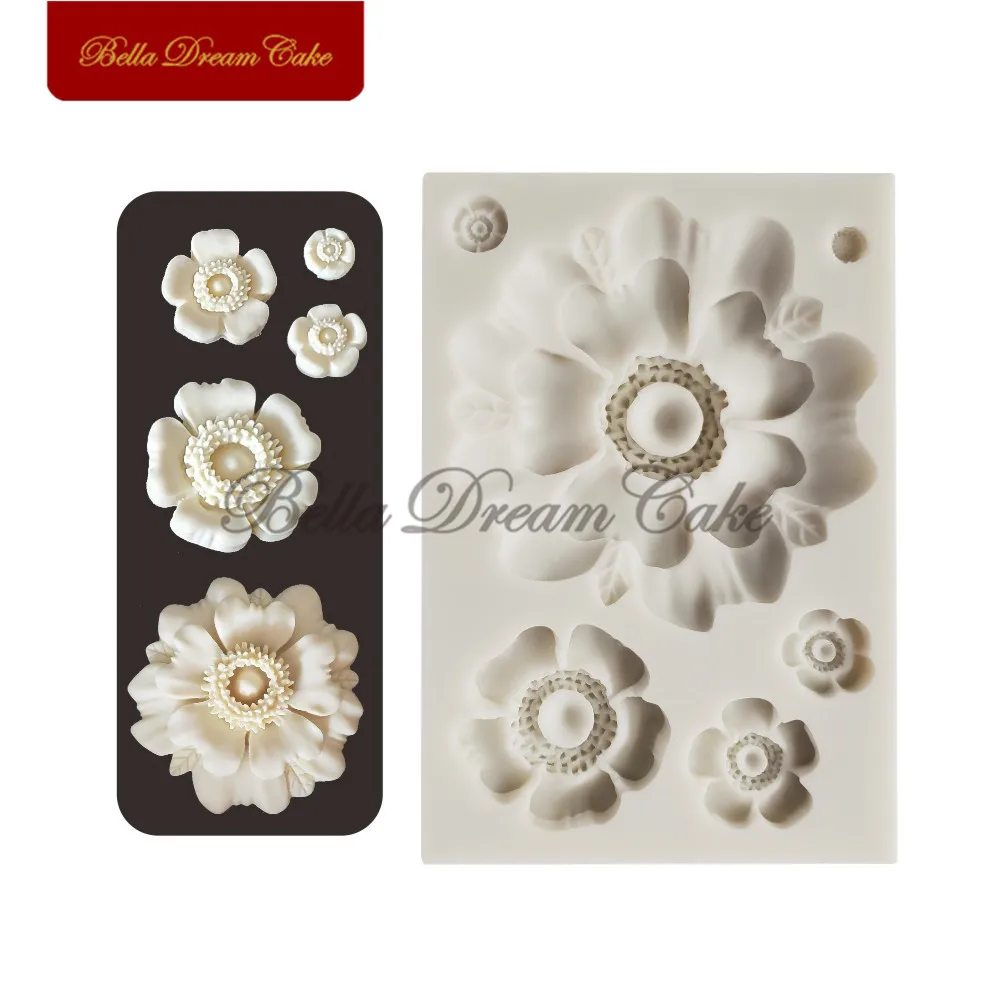 

3D Gem Brooch Flower Design Silicone Mold Fondant Chocolate Mould DIY Cupcake Clay Model Cake Decorating Tools Kitchen Bakeware