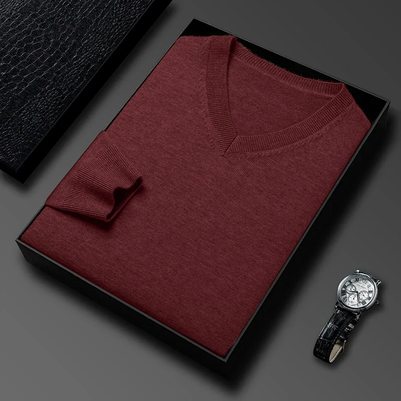 Neue männer V-ausschnitt Grund Einfarbig Pullover Gestrickte Warme Pullover Oversize Leichte Business Pullover Pullover Kleid Tops – Detail 8